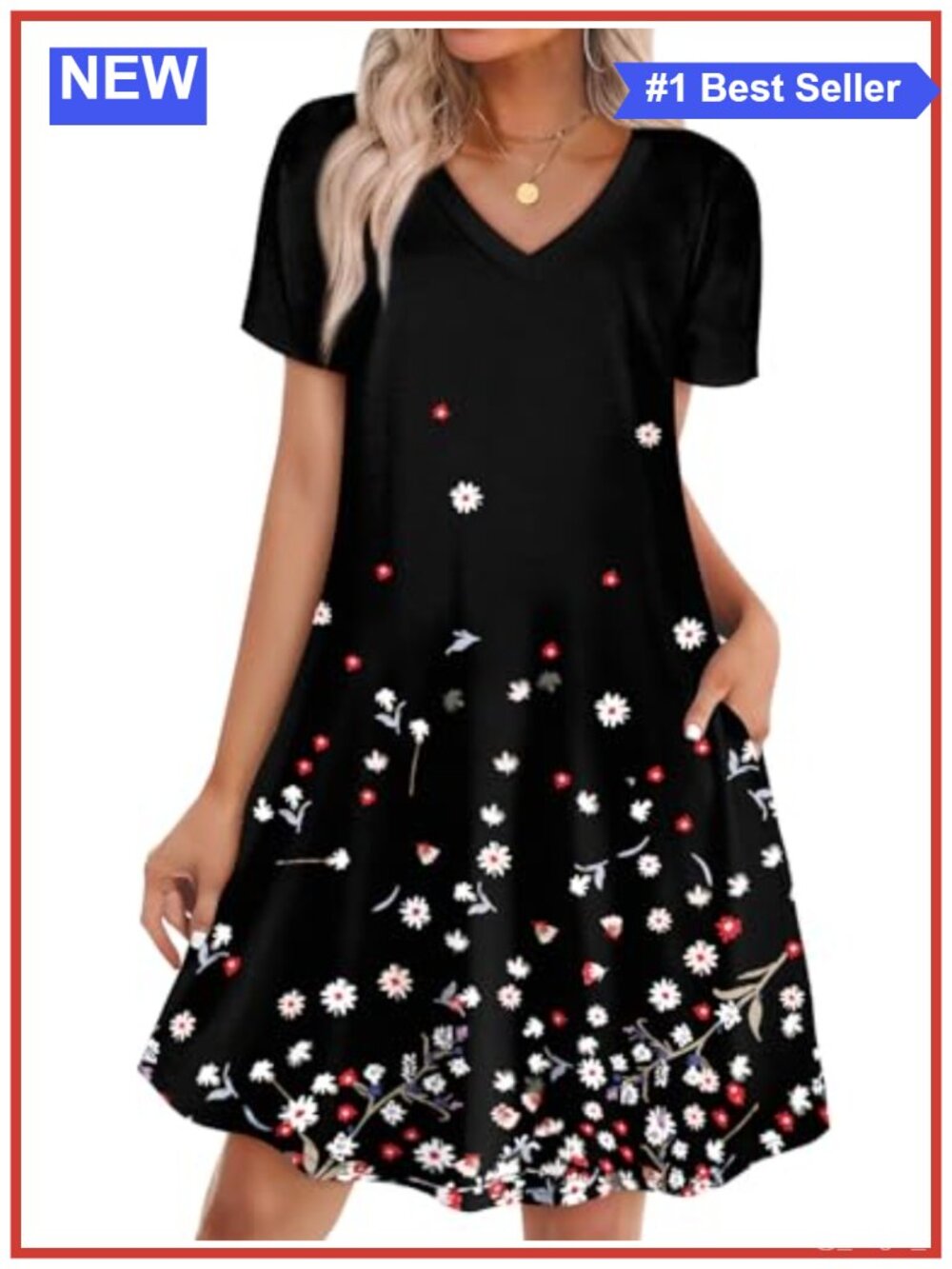 Boho Summer T Shirt Dress for Women Casual Loose with Pockets Beach Vacation